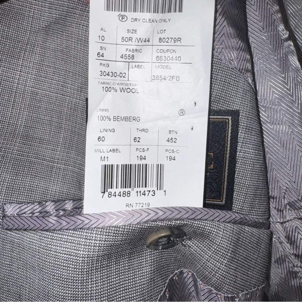 🧥 Jos. A. Bank Reserve 100% Wool Gray Plaid Blazer | Size 50R